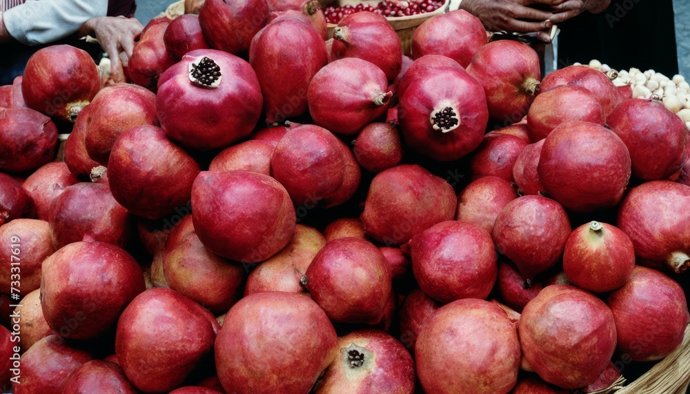 Canvas Prints A large pile of pomegranates on display