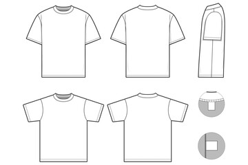 slim fit top t-shirt flat technical drawing illustration short sleeve with binding collar blank streetwear mock-up template for design and tech packs women