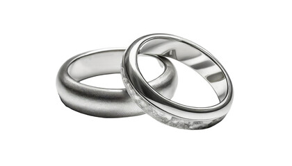 Two silver wedding rings isolated on a transparent background.