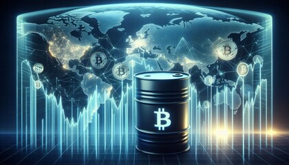 The rise,fall in the value of Bitcoin,a barrel of oil,charts,digital elements in the trading markets