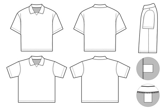 retro collared soccer football jersey kit polo top t-shirt flat technical drawing illustration short sleeve blank streetwear mock-up template for design and tech packs women