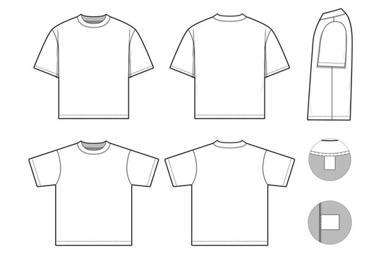 Regular fit t-shirt flat technical drawing illustration short sleeve blank streetwear mock-up template for design and tech packs men or unisex