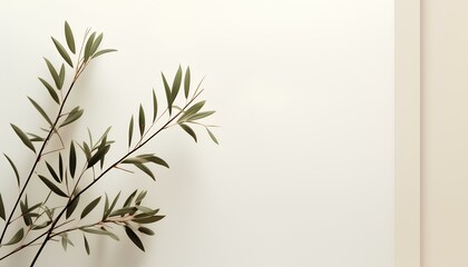 foliage on neutral white background with texture for mockups. foliage isolated on abstract background. off white background with greenery and leaves