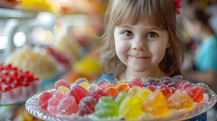 little girl with colourful candy, generative ai