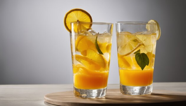 Two glasses of lemonade with lemon wedges and mint leaves