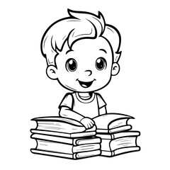 Coloring pages for kids with books. Black and white vector outline, ready-to-color illustrations