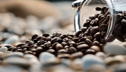 Foto op Plexiglas A jar of coffee beans on a rocky surface © vivekFx