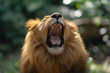 portrait of lion face,roaring,closeup,dynamic lighting,telephoto lens 70-200mm,f3.2,animal ohitigraphy