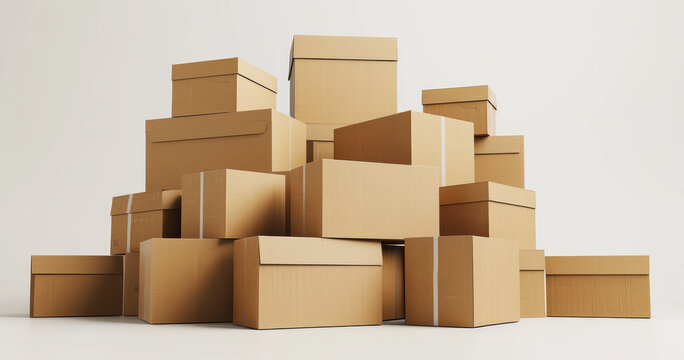 Pile of Packaged Parcels on White Background