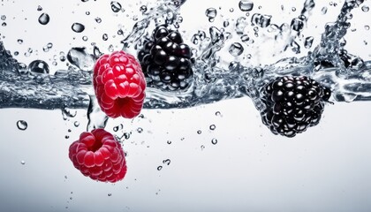 A close up of three berries in water