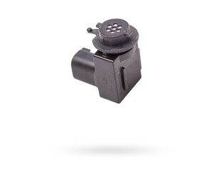 Close-up of a spare part for an air quality sensor car for replacement during repair or for sale at...