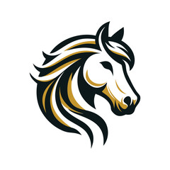 Simple and clean horse with an elegant combination of black and gold on a white background, vector illustration suitable for your business and company logo or emblem.