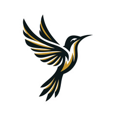 Simple and clean hummingbird with a combination of black and gold on a white background. Editable vector illustration suitable and ideal for a company brand logo