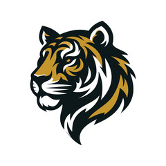 Tiger head vector with a simple clean shape in an elegant combination of black and gold on a white background. A good vector illustration for a business or company logo or business brand.