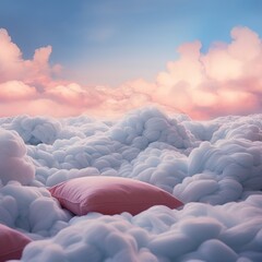 Obraz premium Clouds shaped like fluffy pillows, floating in a serene sky of blended blues and pinks