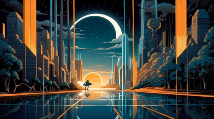 Retro style futuristic city 
