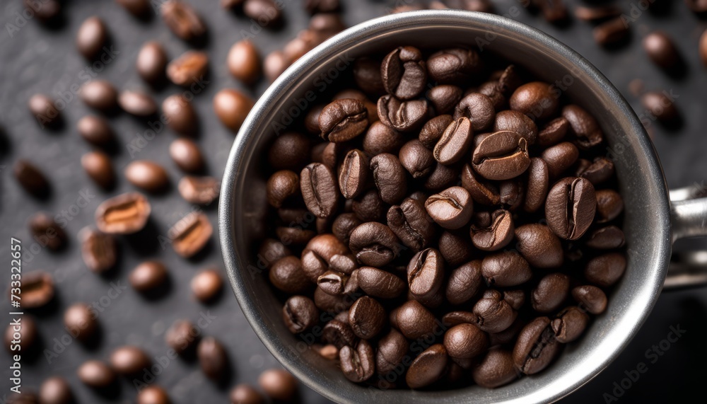 Wall mural A silver spoon filled with coffee beans