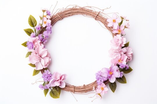 colorful background of wreath of flowers on white background