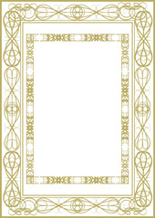 Vintage gold frame with Victorian style decorative elements. Title page, cover, background. Version No. 10. A-4 format. Vector illustration