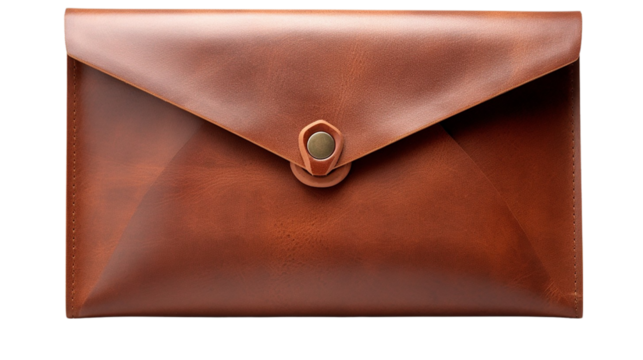 Brown Color Leather Envelop Wallet, Isolated on Transparent.