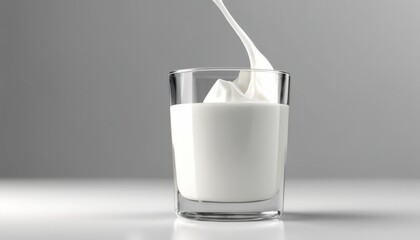 A glass of milk with a spoon in it