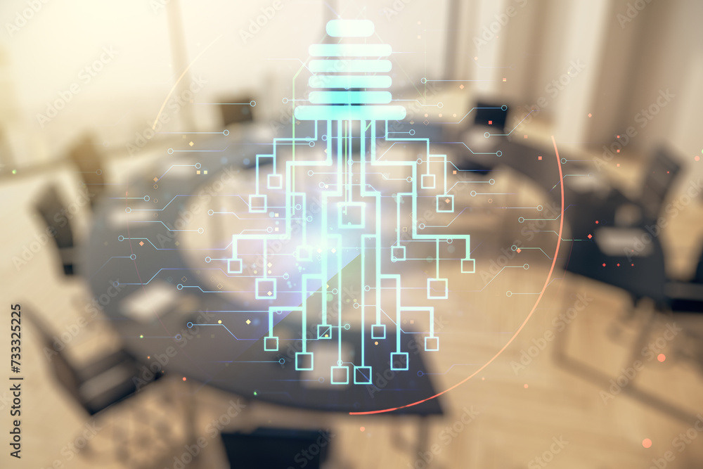 Aufkleber virtual creative idea concept with light bulb and microcircuit illustration on a modern conference r