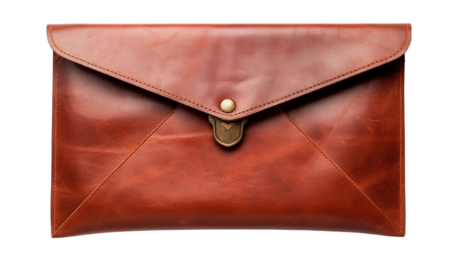Brown Color Leather Envelop Wallet, Isolated on Transparent.