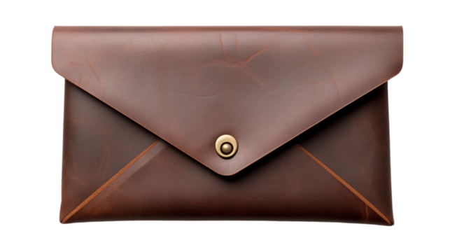 Brown Color Leather Envelop Wallet, Isolated on Transparent.