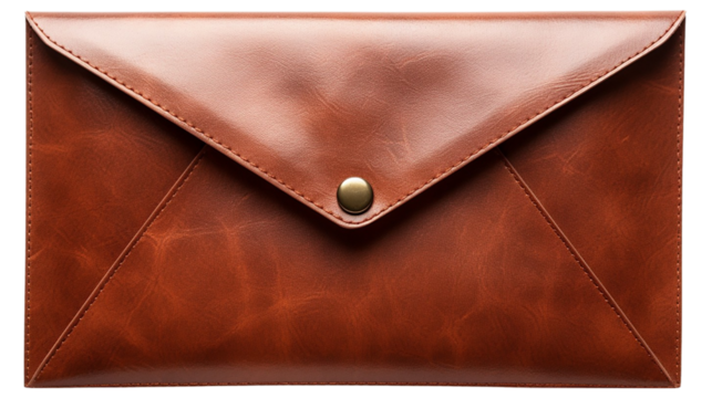 Brown Color Leather Envelop Wallet, Isolated on Transparent.