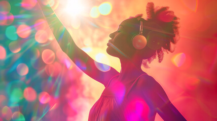 Woman Dancing with Headphones, Expressing Joyful Freedom