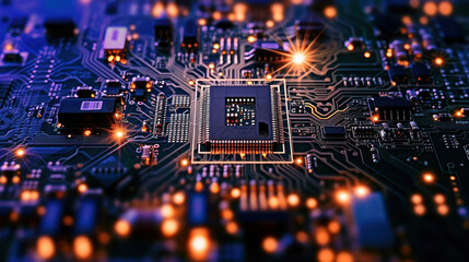 Abstract technology chip processor background wallpaper illustration, electronic circuit board with processor