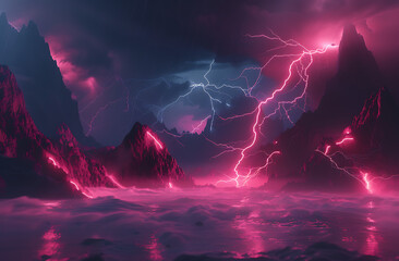 lightning flash and thunder on dark background in - obrazy, fototapety, plakaty