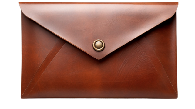 Brown Color Leather Envelop Wallet, Isolated on Transparent.