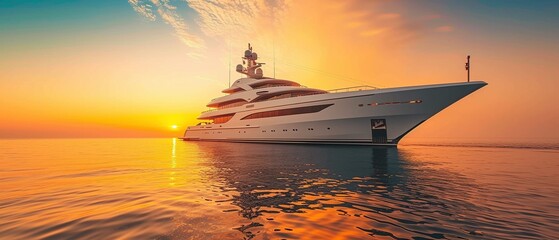 Luxury superyacht, megayacht at golden sunset
