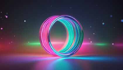 3d rendering, abstract background with unfocussed glowing neon ring and bokeh lights, colorful glowing geometric shape. Blurry wallpaper