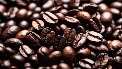 A pile of coffee beans in a brown color - obrazy, fototapety, plakaty