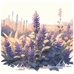 Serene Digital Artwork of Lavender Field at Twilight