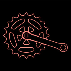 Neon crankset cogwheel sprocket crank length with gear for bicycle cassette system bike red color vector illustration image flat style