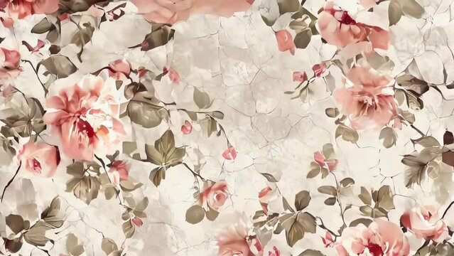 Seamless summer pattern with watercolor peony flowers handmade.
