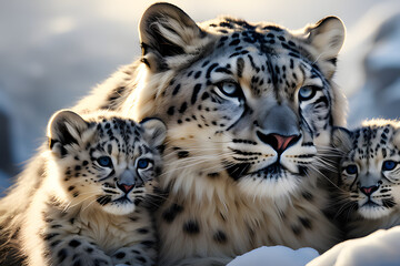 close up of a leopard family