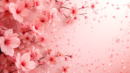 Minimalistic Japanese sakura background concept with empty space. Pink color as main color concept.  - obrazy, fototapety, plakaty