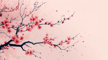 Minimalistic Japanese sakura background concept with empty space. Pink color as main color concept. 