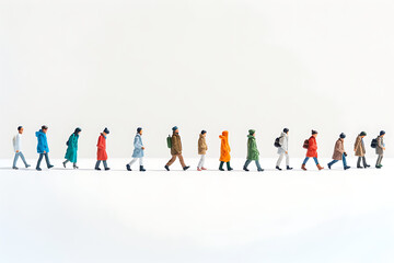 miniature people in a row in