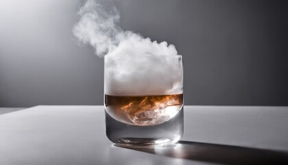 A glass of whiskey with a cloud of smoke - obrazy, fototapety, plakaty