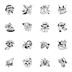 Fototapeta premium Collection of Glyph Style Spooky Stickers