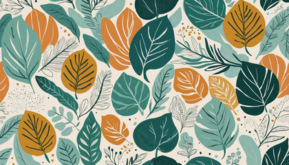 Abstract nature art leaf collage shape seamless pattern. Trendy contemporary cutout background illustration. Natural organic plant leaves artwork wallpaper print. Vintage botanical summer texture.