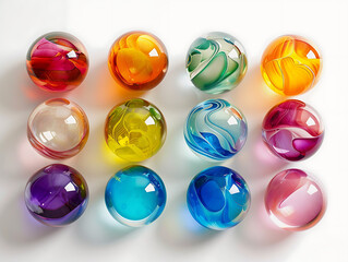 more than a dozen colorful glass jewel balls in