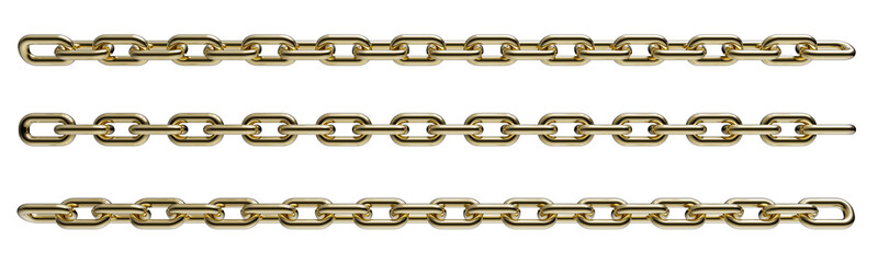 Stretched golden chains isolated on a transparent background. 3D render.