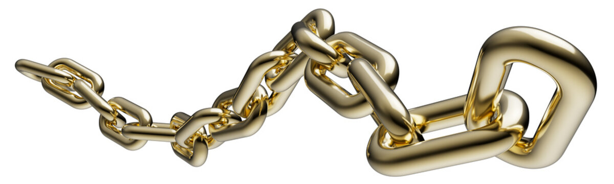 Gold chain in dynamic motion isolated on a transparent background. 3D render.
