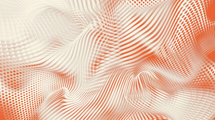 Coral color background made of halftone dots and curved lines 